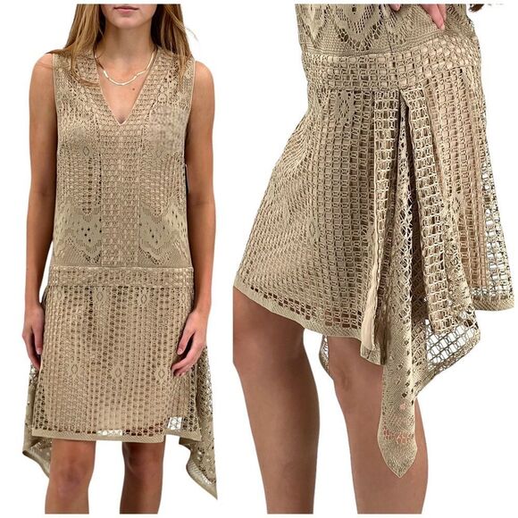 NEW Anna Sui Dress Drop Waist Sleeveless Crochet/Lace Handkerchief Hem | Size 2 - Picture 1 of 14